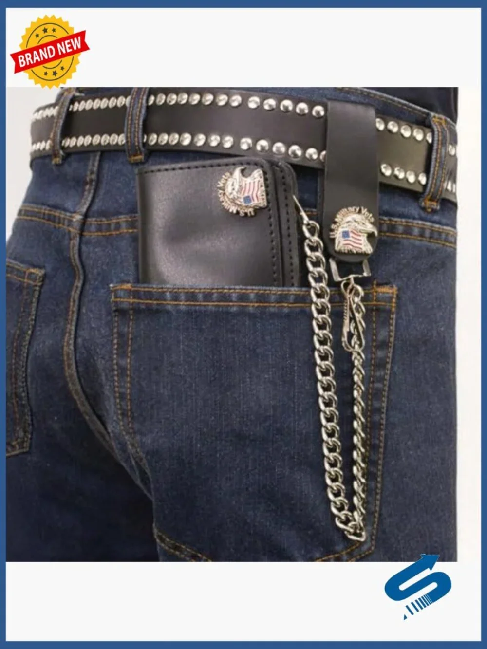 Men's Leather Bi-Fold Biker Wallet with Removable Chain